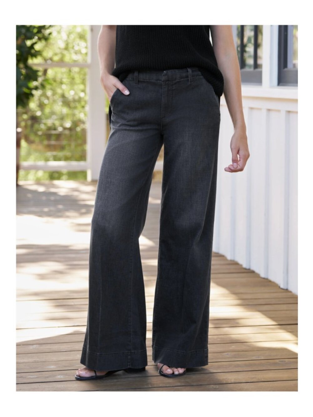 Frank & Eileen West Village NYC Wide-Leg Trouser Jeans, Black 1981 Wash, 14